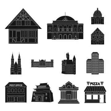 Vector design of building and city sign. Collection of building and business Ilustración de archivo