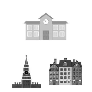 Vector design of building and city icon. Set of building and business stock Ilustración de archivo