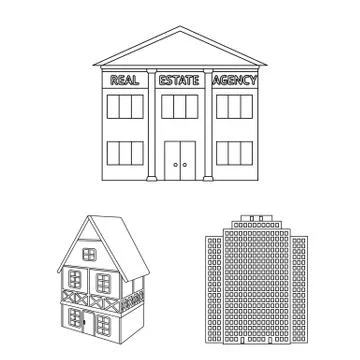 Vector design of building and city sign. Set of building and business stock Ilustración de archivo