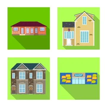 Vector design of building and front icon. Collection of building and roof stock Ilustración de archivo