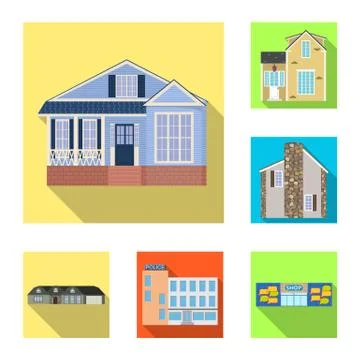 Vector design of building and front logo. Collection of building and roof stock Ilustración de archivo