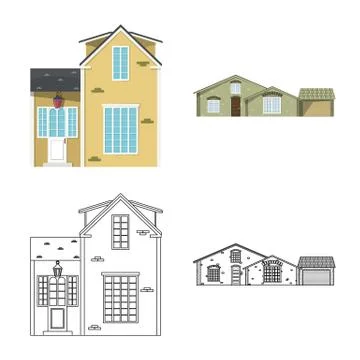 Vector design of building and front icon. Collection of building and roof stock Ilustración de archivo