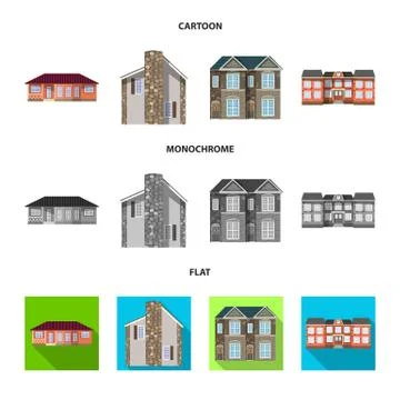 Vector design of building and front icon. Collection of building and roof stock Ilustración de archivo