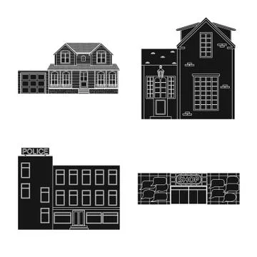 Vector design of building and front symbol. Collection of building and roof Ilustración de archivo