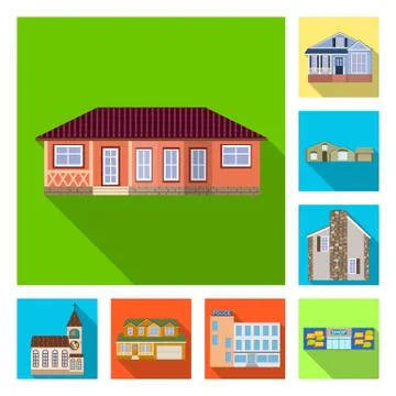 Vector design of building and front symbol. Set of building and roof stock Ilustración de archivo