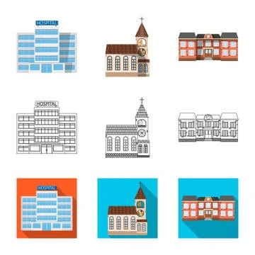 Vector design of building and front sign. Collection of building and roof vector Ilustración de archivo