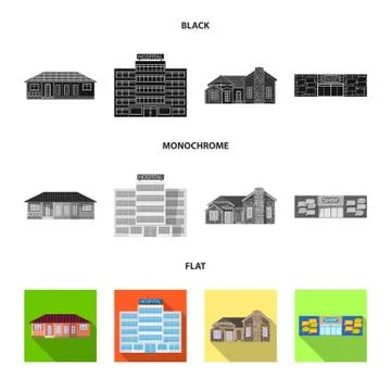Vector design of building and front icon. Set of building and roof stock symbol Ilustración de archivo