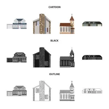 Vector design of building and front sign. Collection of building and roof stock Ilustración de archivo