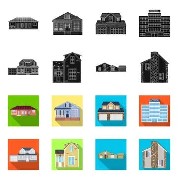 Vector design of building and front icon. Collection of building and roof stock Ilustración de archivo
