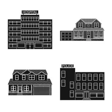 Vector design of building and front logo. Set of building and roof stock symbol Ilustración de archivo