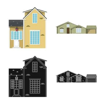 Vector design of building and front symbol. Collection of building and roof Ilustración de archivo