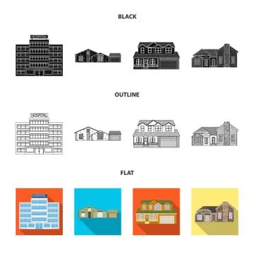 Vector design of building and front sign. Collection of building and roof vector Ilustración de archivo
