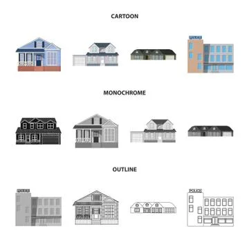 Vector design of building and front sign. Collection of building and roof vector Ilustración de archivo