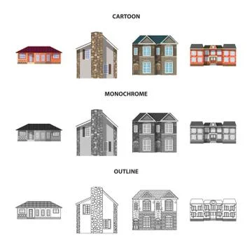 Vector design of building and front sign. Collection of building and roof stock Ilustración de archivo