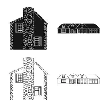 Vector design of building and front logo. Set of building and roof stock symbol Ilustración de archivo