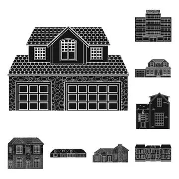 Vector design of building and front sign. Collection of building and roof vector Ilustración de archivo