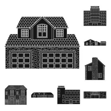 Vector design of building and front sign. Collection of building and roof vector Ilustración de archivo
