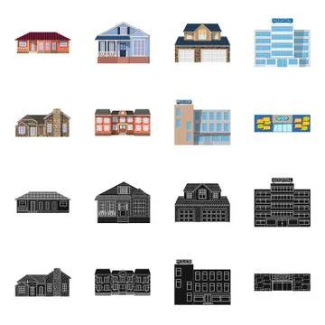 Vector design of building and front icon. Set of building and roof stock symbol Ilustración de archivo