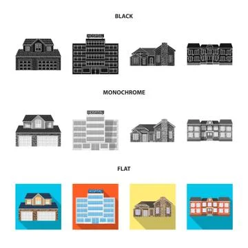Vector design of building and front symbol. Collection of building and roof Ilustración de archivo