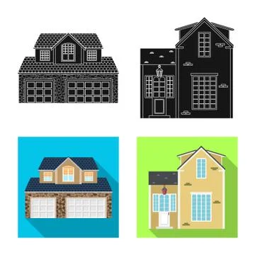Vector design of building and front sign. Set of building and roof stock vector Ilustración de archivo
