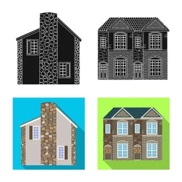 Vector design of building and front icon. Collection of building and roof stock Ilustración de archivo