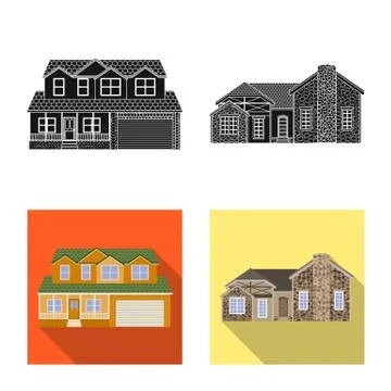 Vector design of building and front icon. Collection of building and roof stock Ilustración de archivo