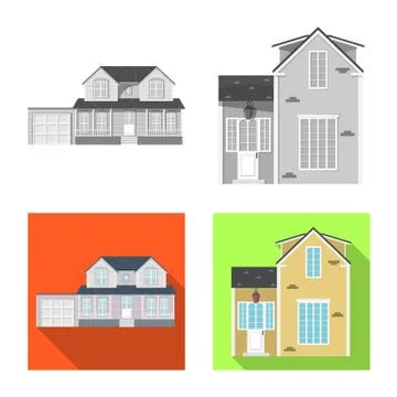 Vector design of building and front sign. Set of building and roof vector icon Ilustración de archivo