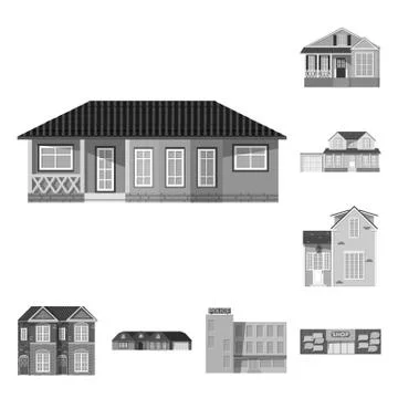 Vector design of building and front logo. Set of building and roof stock vector Ilustración de archivo