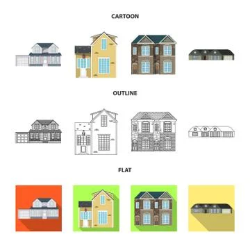 Vector design of building and front symbol. Set of building and roof stock Ilustración de archivo