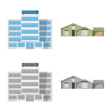 Vector design of building and front sign. Set of building and roof stock vector Ilustración de archivo