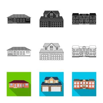 Vector design of building and front sign. Collection of building and roof stock Ilustración de archivo