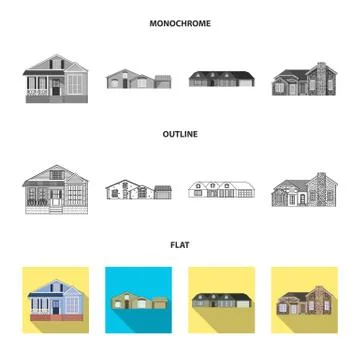 Vector design of building and front sign. Collection of building and roof stock Ilustración de archivo