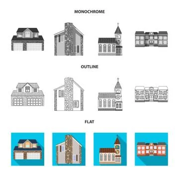 Vector design of building and front logo. Collection of building and roof stock Ilustración de archivo
