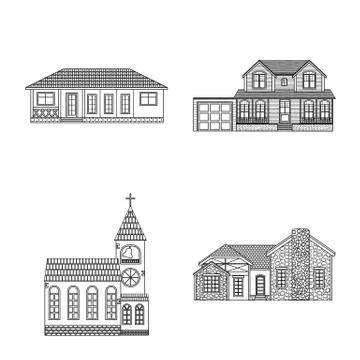 Vector design of building and front sign. Set of building and roof vector icon Ilustración de archivo