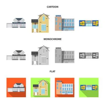Vector design of building and front logo. Collection of building and roof stock Ilustración de archivo