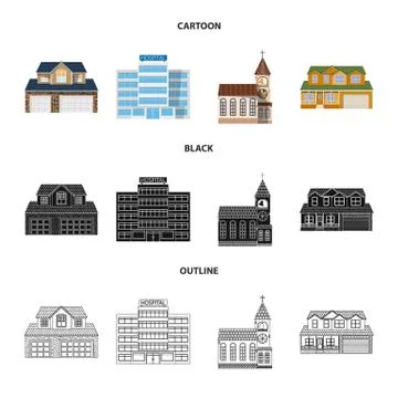 Vector design of building and front icon. Set of building and roof stock symbol Ilustración de archivo