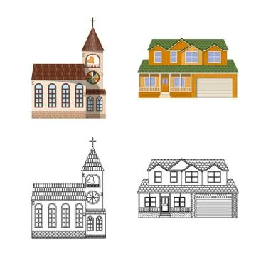 Vector design of building and front icon. Set of building and roof vector icon Ilustración de archivo