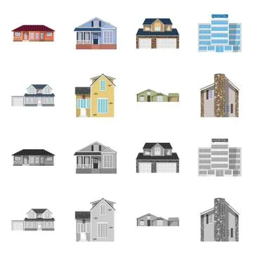 Vector design of building and front logo. Set of building and roof vector icon Ilustración de archivo
