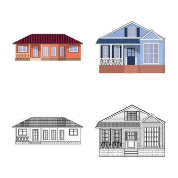Vector design of building and front sign. Set of building and roof stock vector Ilustración de archivo