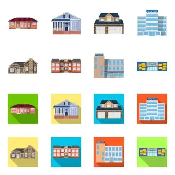 Vector design of building and front logo. Collection of building and roof vector Ilustración de archivo