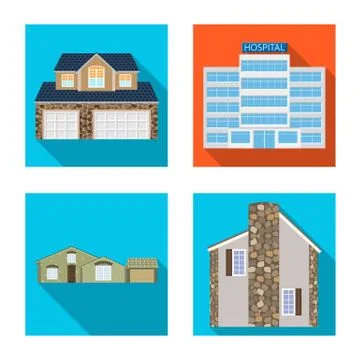 Vector design of building and front sign. Set of building and roof vector icon Ilustración de archivo