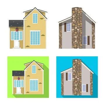 Vector design of building and front logo. Collection of building and roof stock Ilustración de archivo