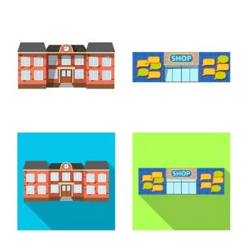 Vector design of building and front symbol. Collection of building and roof Ilustración de archivo