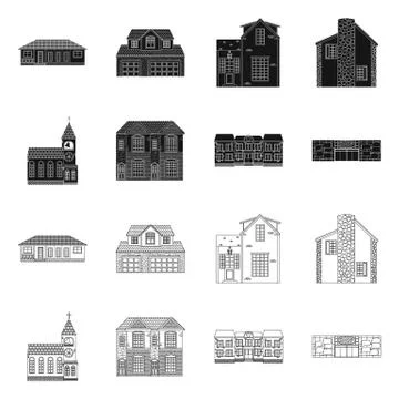 Vector design of building and front icon. Collection of building and roof stock Ilustración de archivo