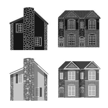 Vector design of building and front symbol. Set of building and roof stock Ilustración de archivo