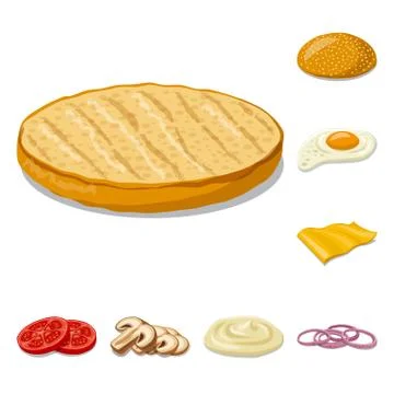 Vector design of burger and sandwich sign. Collection of burger and slice stock Stock Illustration