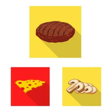 Vector design of burger and sandwich logo. Set of burger and slice vector icon 스톡 일러스트