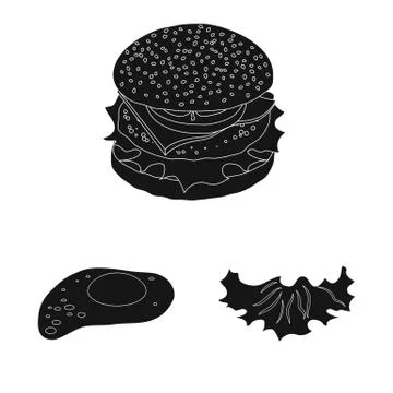 Vector design of burger and sandwich symbol. Collection of burger and slice Illustrazione stock