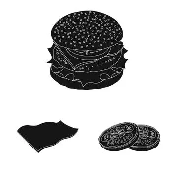 Vector design of burger and sandwich sign. Collection of burger and slice stock 스톡 일러스트