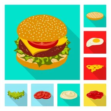 Vector design of burger and sandwich logo. Set of burger and slice stock symbol Stockillustratie